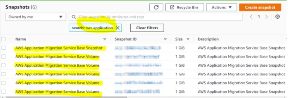 Volumes de base MGN et Snapshots Volumes de base MGN et Snapshots